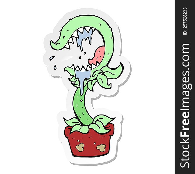 Sticker Of A Cartoon Carnivorous Plant