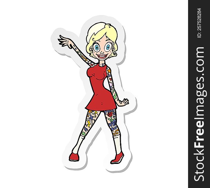 sticker of a cartoon woman with tattoos