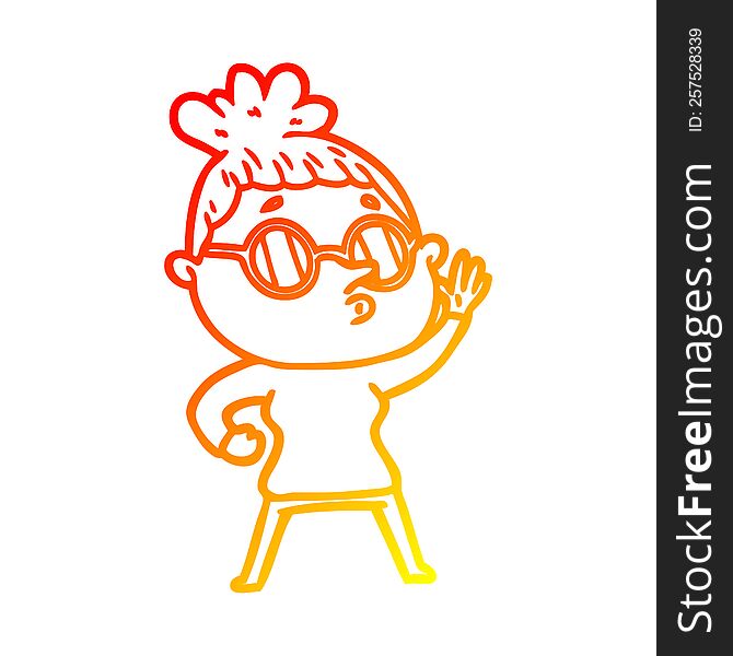 warm gradient line drawing of a cartoon woman wearing glasses