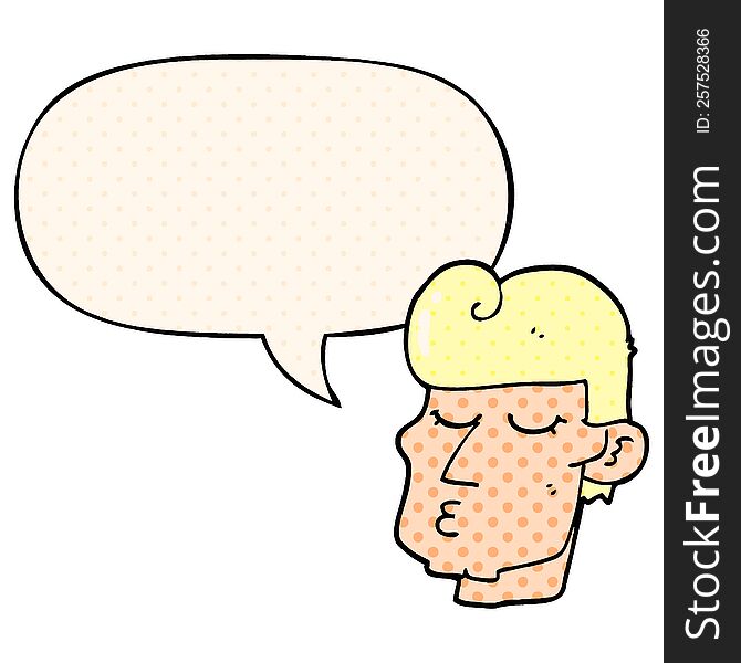 cartoon handsome man with speech bubble in comic book style