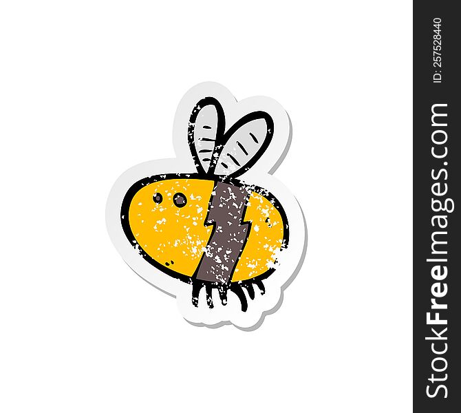Retro Distressed Sticker Of A Cartoon Bee