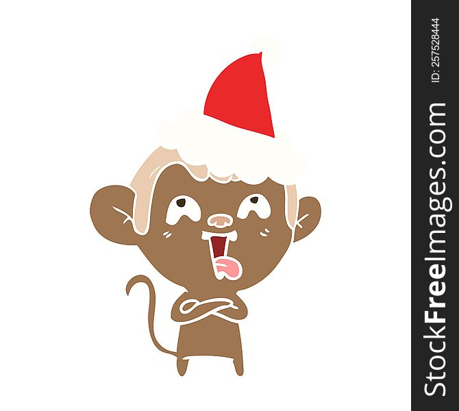 Crazy Flat Color Illustration Of A Monkey Wearing Santa Hat