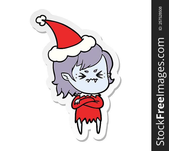 Annoyed Sticker Cartoon Of A Vampire Girl Wearing Santa Hat
