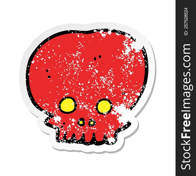 retro distressed sticker of a cartoon spooky skull symbol