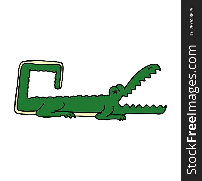 hand drawn quirky cartoon crocodile. hand drawn quirky cartoon crocodile