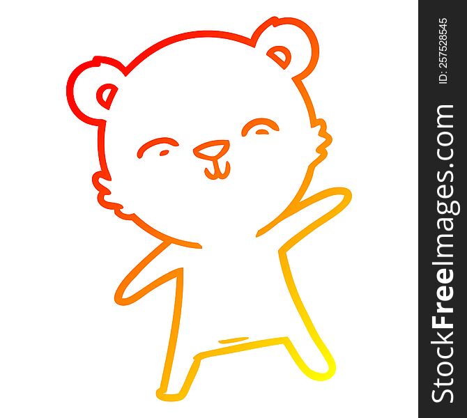 Warm Gradient Line Drawing Happy Cartoon Polar Bear Pointing