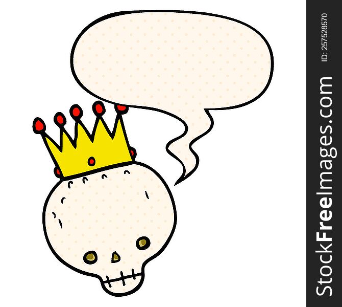 cartoon skull with crown with speech bubble in comic book style. cartoon skull with crown with speech bubble in comic book style