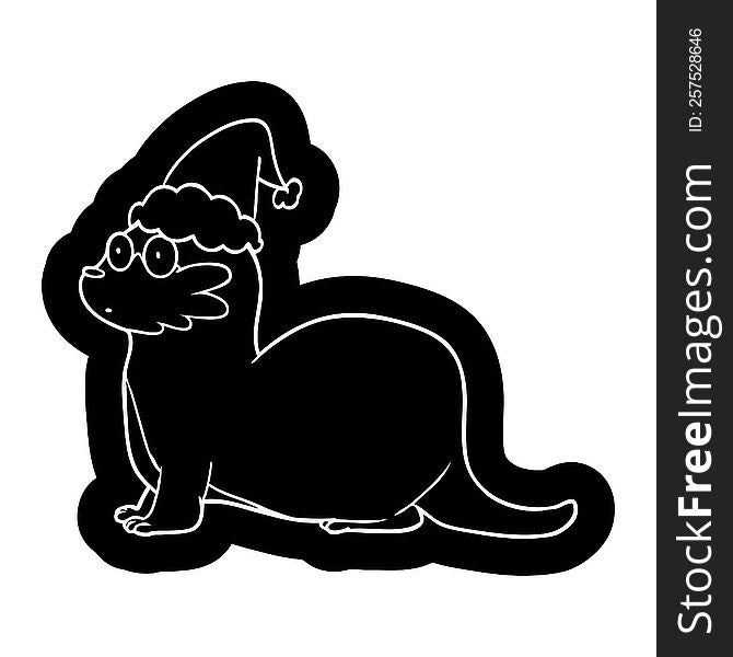 quirky cartoon icon of a otter wearing santa hat
