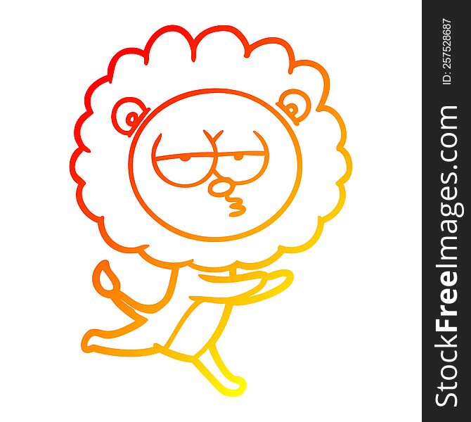 warm gradient line drawing of a cartoon running lion