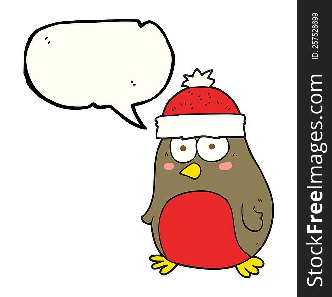 freehand drawn speech bubble cartoon christmas robin