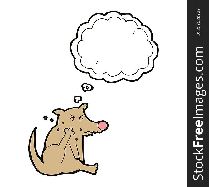 Cartoon Dog Scratching With Thought Bubble