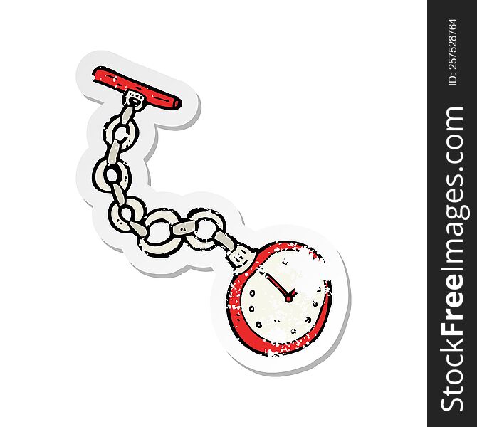 Retro Distressed Sticker Of A Cartoon Old Pocket Watch