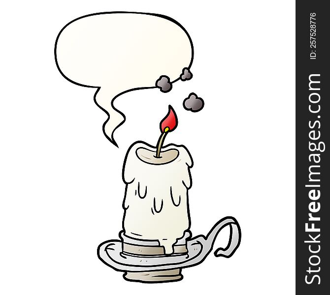 cartoon old spooky candle in candleholder with speech bubble in smooth gradient style