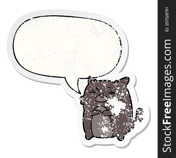 Cartoon Angry Cat And Speech Bubble Distressed Sticker