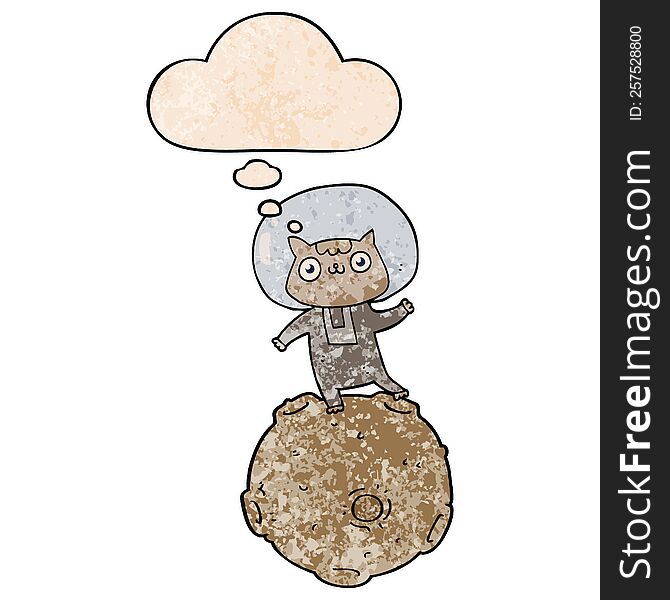 Cute Cartoon Astronaut Cat And Thought Bubble In Grunge Texture Pattern Style