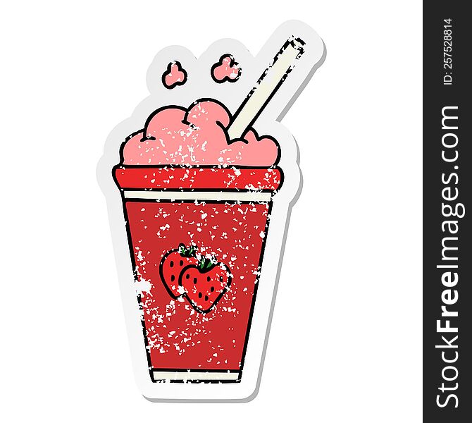 Distressed Sticker Of A Quirky Hand Drawn Cartoon Strawberry Milkshake