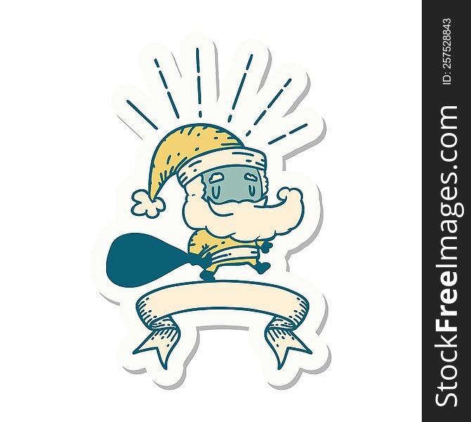 sticker of a tattoo style santa claus christmas character with sack