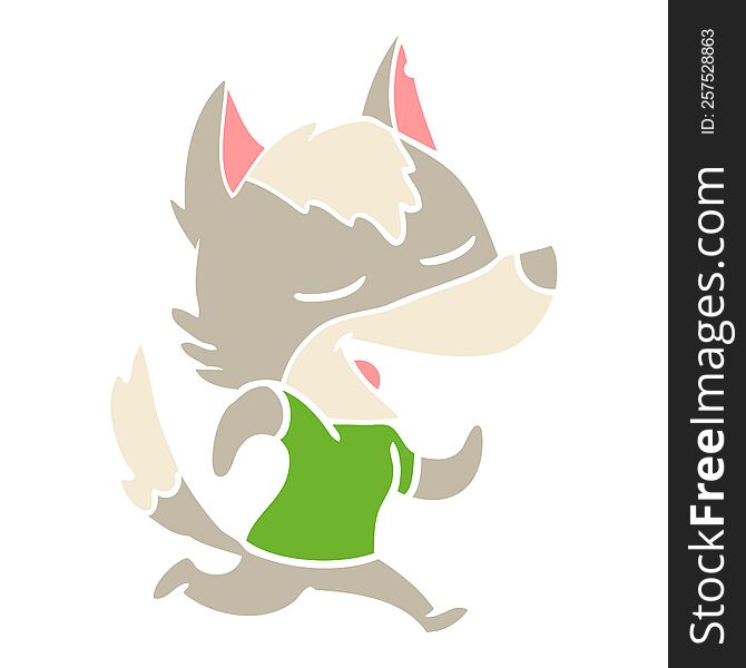 Flat Color Style Cartoon Running Wolf Laughing