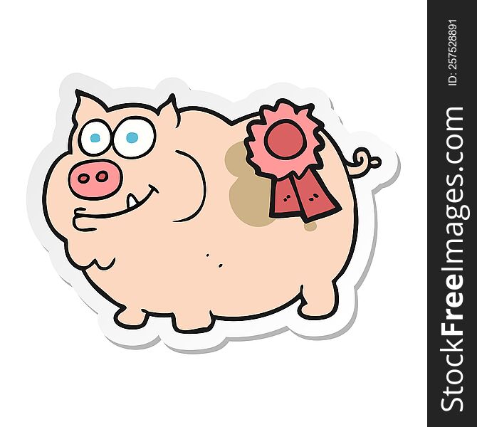 sticker of a cartoon prize winning pig