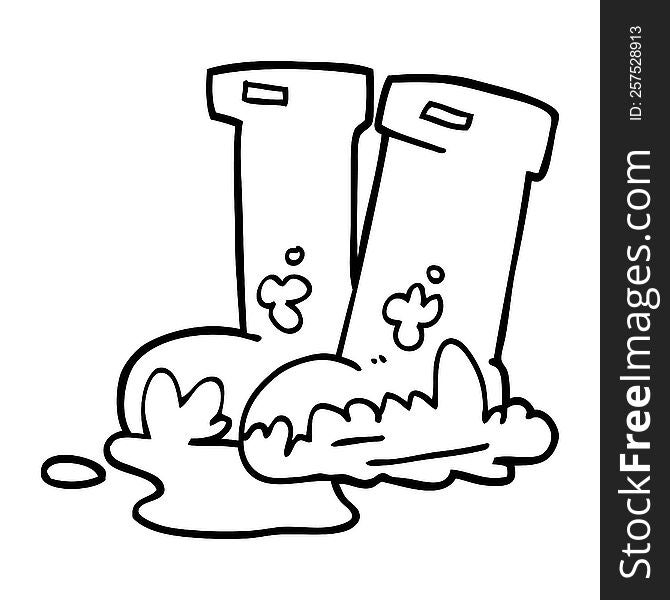 line drawing cartoon muddy boots