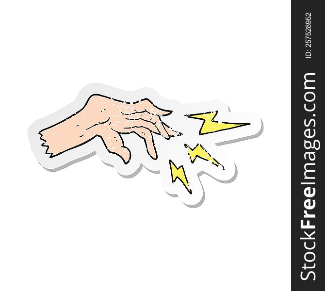 retro distressed sticker of a cartoon hand casting spell