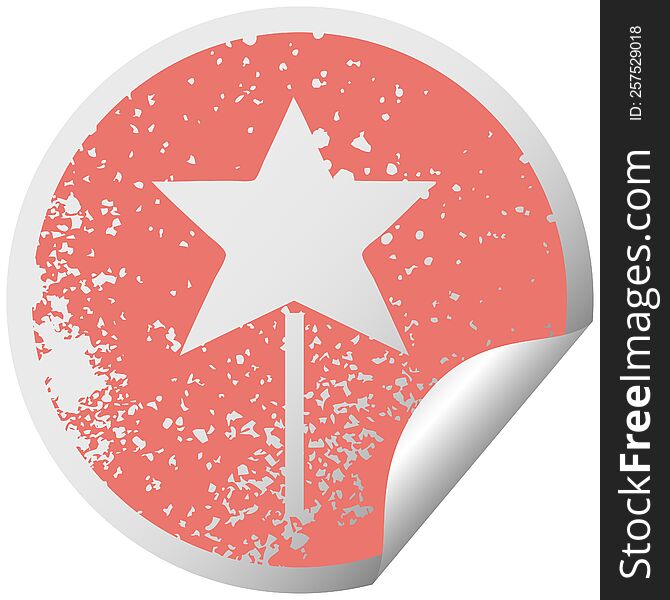 Distressed Circular Peeling Sticker Symbol Star Wand