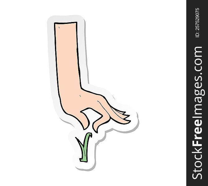 Sticker Of A Cartoon Hand Picking Blade Of Grass