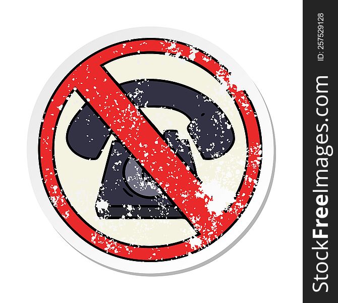 Distressed Sticker Of A Cute Cartoon No Phones Allowed Sign