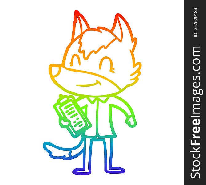 rainbow gradient line drawing of a friendly cartoon wolf boss