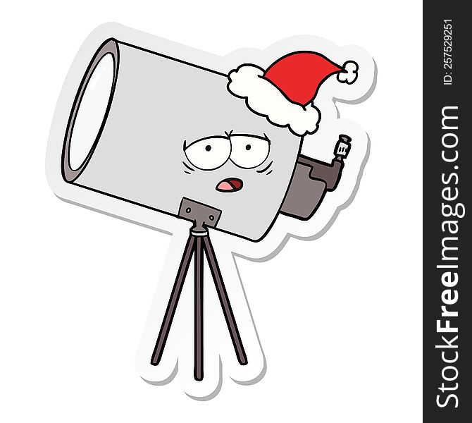 Sticker Cartoon Of A Bored Telescope With Face Wearing Santa Hat