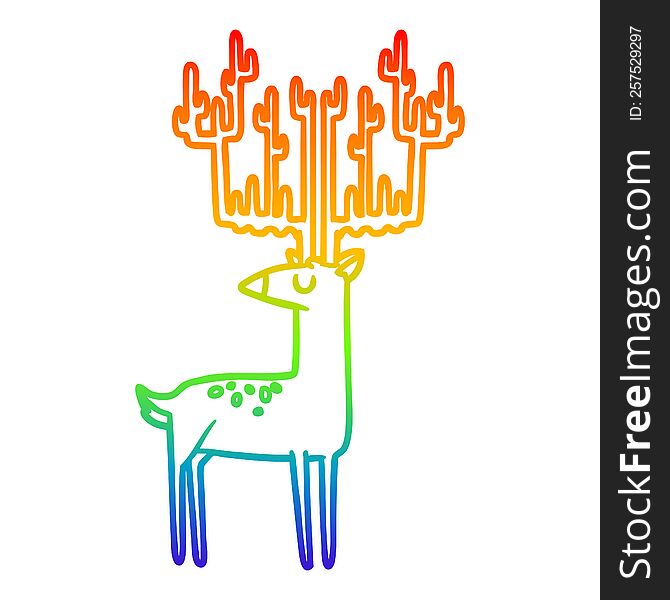 rainbow gradient line drawing of a cartoon stag with huge antlers