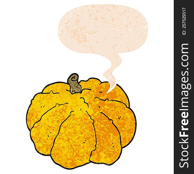 Cartoon Squash And Speech Bubble In Retro Textured Style