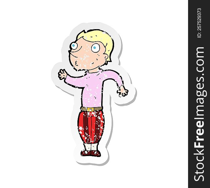 retro distressed sticker of a cartoon man in loud clothes