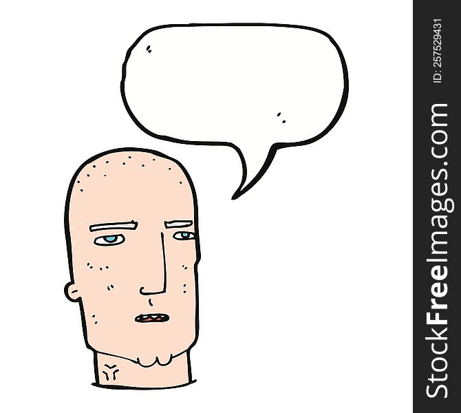 cartoon bald tough guy with speech bubble