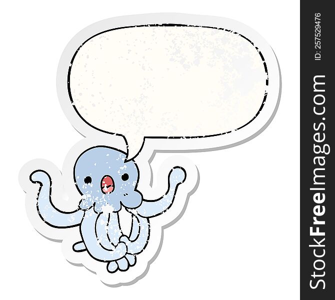 Cartoon Jellyfish And Speech Bubble Distressed Sticker