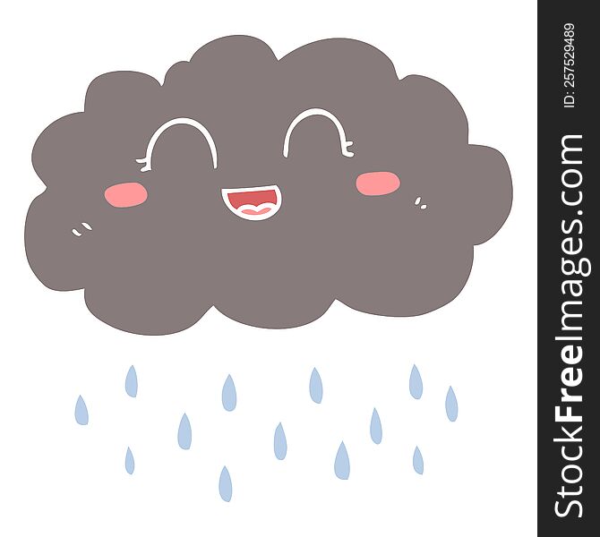 Flat Color Illustration Of A Cartoon Rain Cloud