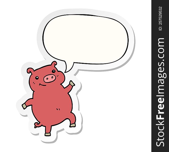 Cartoon Dancing Pig And Speech Bubble Sticker