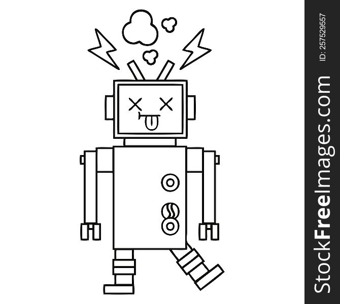 line drawing cartoon of a robot malfunction