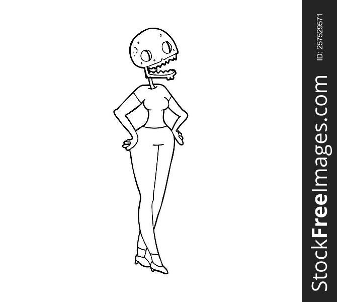 Black And White Cartoon Zombie Woman