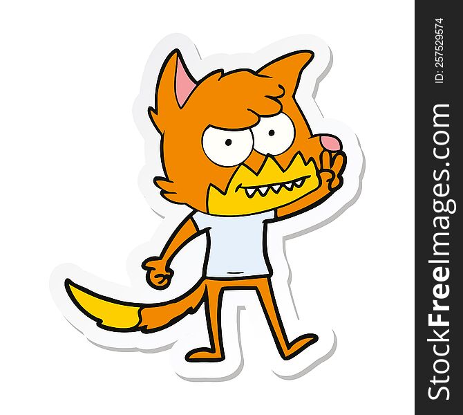 Sticker Of A Cartoon Grinning Fox