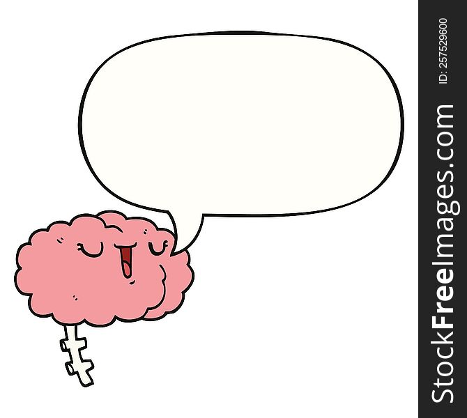 happy cartoon brain with speech bubble. happy cartoon brain with speech bubble