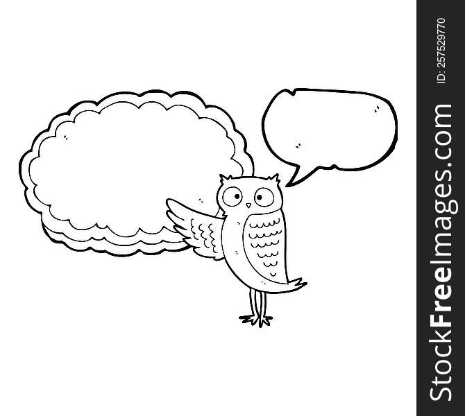 freehand drawn speech bubble cartoon owl pointing