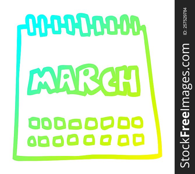cold gradient line drawing of a cartoon calendar showing month of march