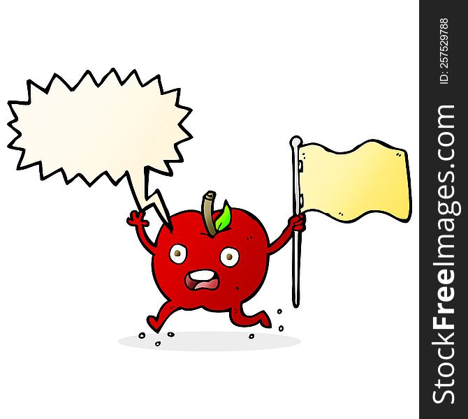 Cartoon Funny Apple With Flag With Speech Bubble