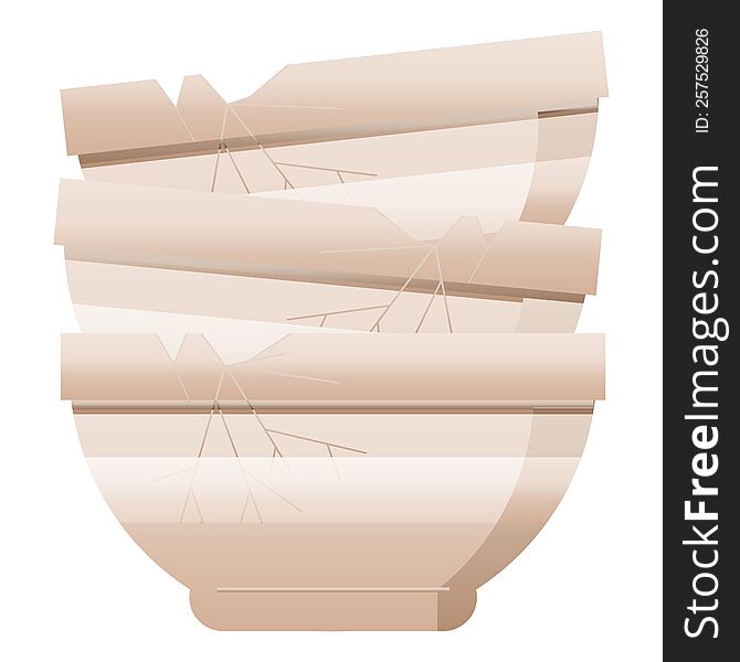 stack of cracked old bowls graphic vector illustration icon. stack of cracked old bowls graphic vector illustration icon