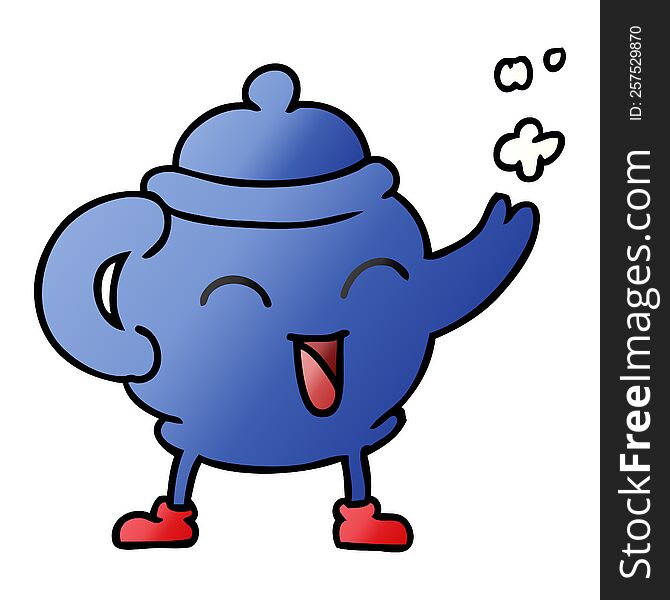 hand drawn gradient cartoon doodle of a blue tea pot