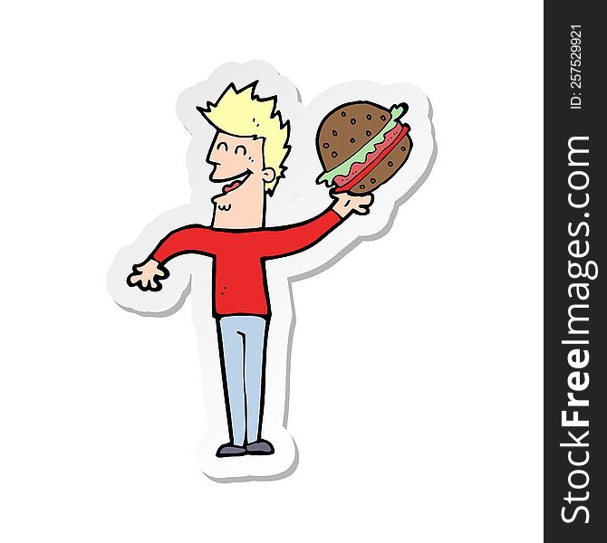 Sticker Of A Cartoon Man With Burger