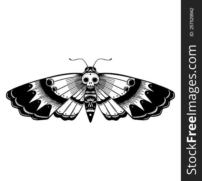 tattoo in black line style of a deaths head moth. tattoo in black line style of a deaths head moth