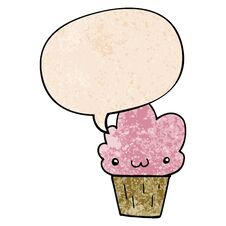 Cartoon Cupcake And Face And Speech Bubble In Retro Texture Style Royalty Free Stock Photos