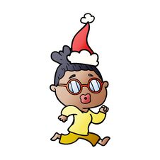 Gradient Cartoon Of A Woman Wearing Spectacles Wearing Santa Hat Stock Photography